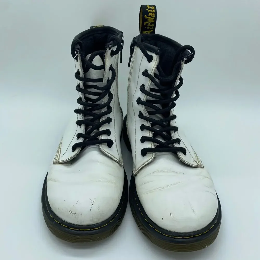 Dr. Martens White Combat Moto Zip-Up Boots Biker Leather Kid's Girl's size 3